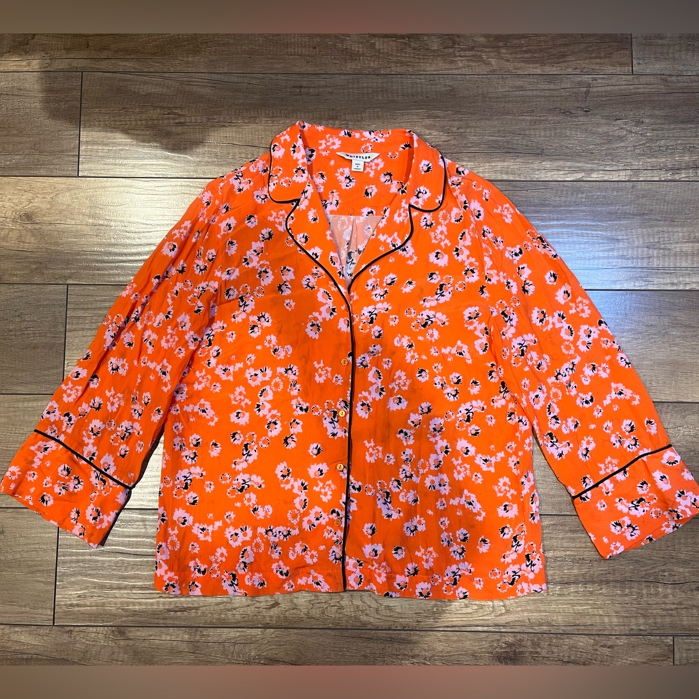 Whistles Vibrant Orange Coquette Floral Pajama Lounge Top